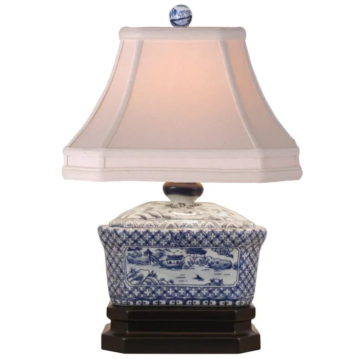 15″ Blue & White Canton Tea Candy Box Lamp