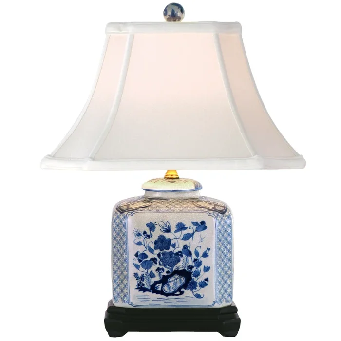 19″ Blue & White Porcelain Flat Jar Lamp