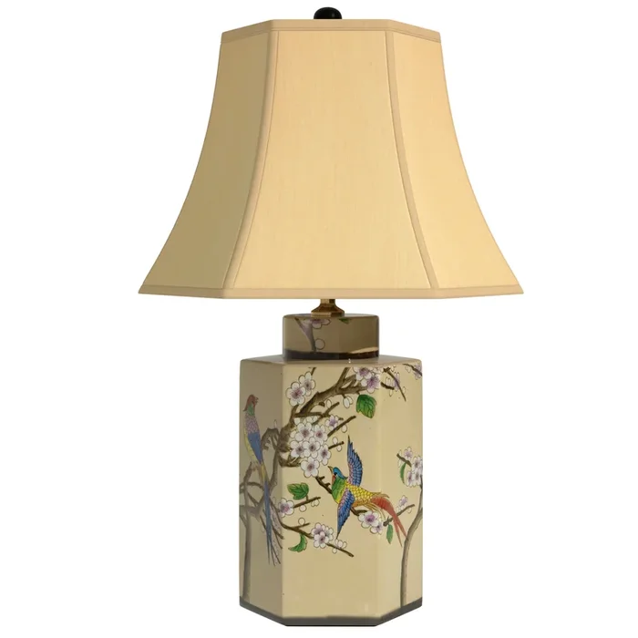 22″ Birds and Flowers Porcelain Jar Lamp