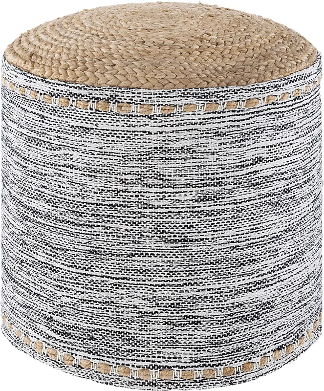 Adamede Black Cotton,Jute Fabric Ottoman