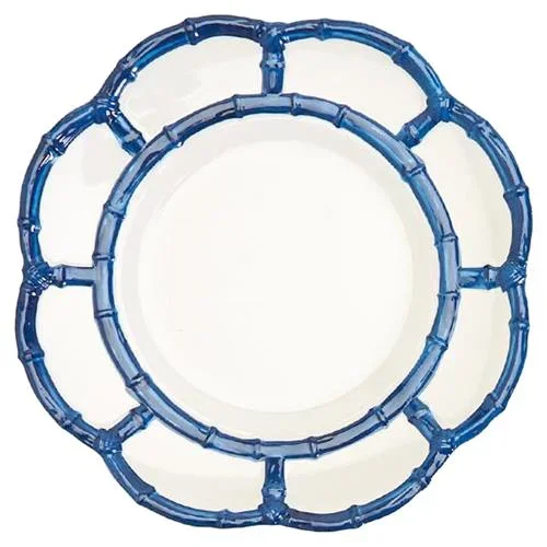 Adrienne Coastal Beach Blue Bamboo Rim White Melamine Salad Plate – Set of 4