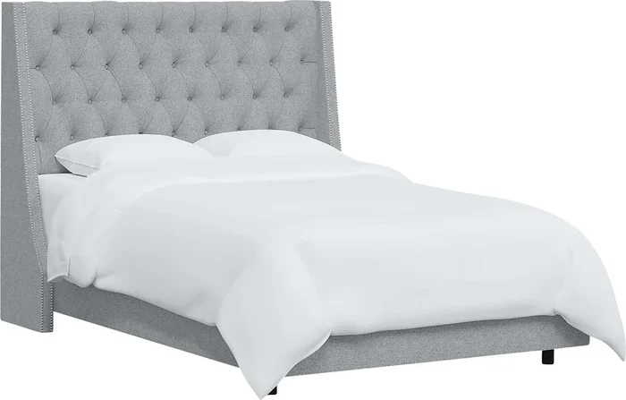 Aidyl Light Gray Linen,Polyester Fabric Queen Bed