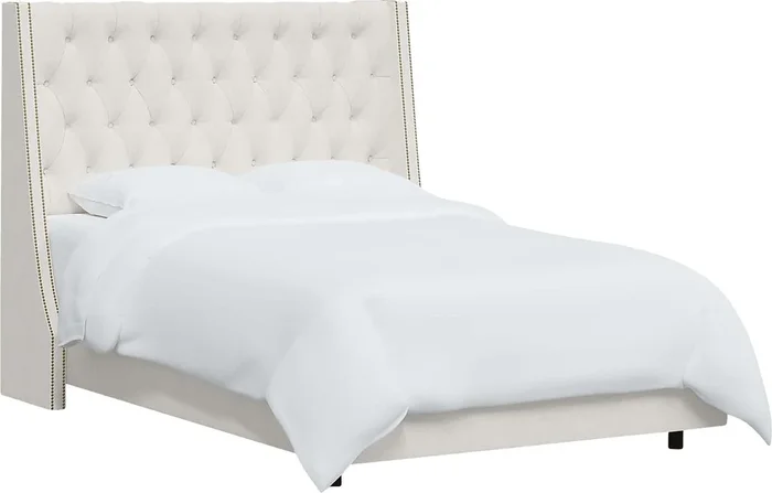 Aidyl White Linen,Polyester Fabric Queen Bed