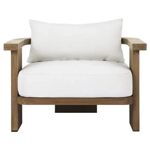 Alexia Modern Classic Cream Upholstered Brown Teak Outdoor Barrel Arm Chair