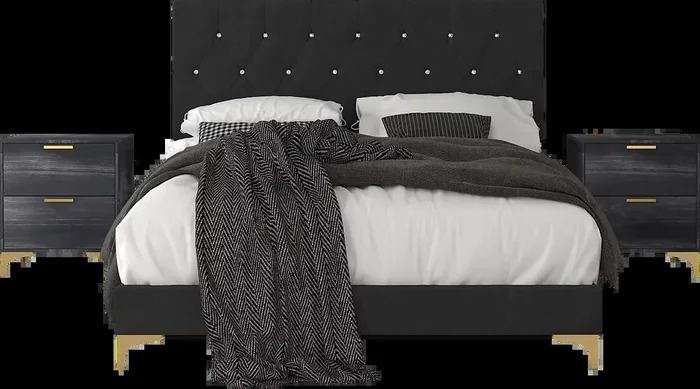 Allengrove Black Black,Colors Polyester Fabric Twin Bed W/ 2 Nightstands
