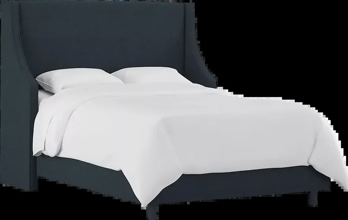 Allyena Navy Blue Linen,Polyester Fabric Full Bed