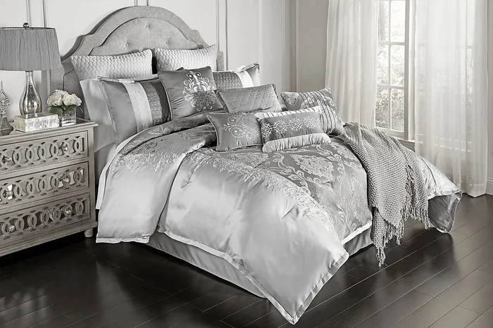 Anseor Gray Polyester Fabric 12 Pc King Comforter Set