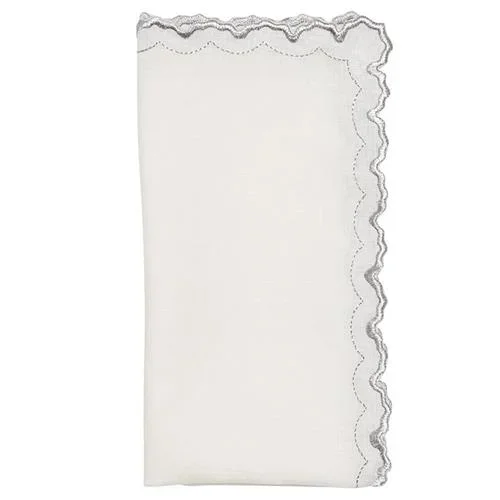 Arches French Silver Embroidered White Linen Napkin – Set of 4