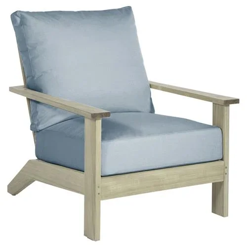 Ashland Blue Sunbrella Oyster Grey Teak Outdoor Lounge Chair