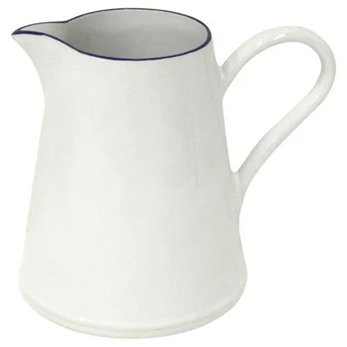 Beja French Country White Stoneware Blue Rim Pitcher