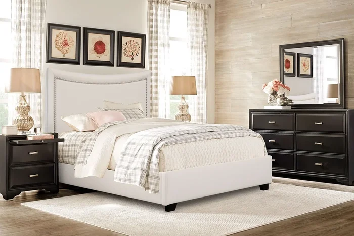 Belcourt 5 Pc Black Black,Colors Ivory Beige King Bedroom Set With Dresser, Mirror, 3 Pc King Bed