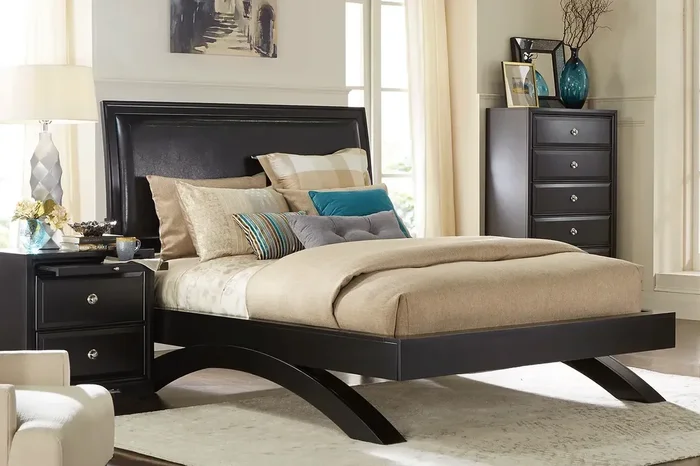 Belcourt 5 Pc Black Black,Colors King Bedroom Set With Nightstand, Chest, 3 Pc King Upholstered Arch Bed