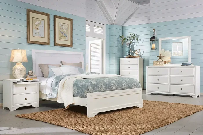 Belcourt 5 Pc White Colors,White Queen Bedroom Set With Dresser, Mirror, 3 Pc Queen Upholstered Bed