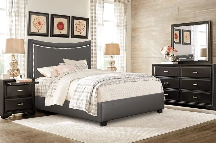 Belcourt 7 Pc Black Black,Colors Gray King Bedroom Set With Dresser, Mirror, 3 Pc King Bed, Nightstand