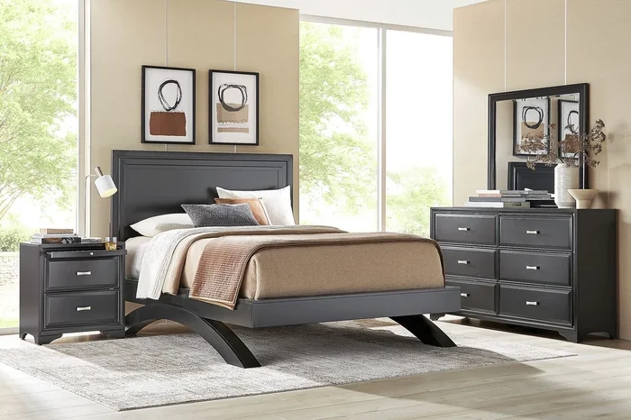 Belcourt 7 Pc Black Black,Colors King Bedroom Set With Dresser, Mirror, Nightstand, 3 Pc King Panel Arch Bed