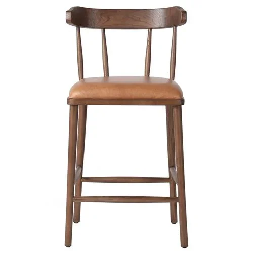 Bella Modern Classic Brown Leather Windsor Counter Stool