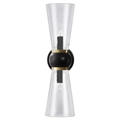 Bellini Mid Century Modern Clear Glass Oil Rubbed Bronze Bath Wall Sconce