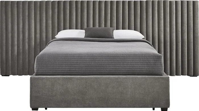 Belvedere Smoke Gray Polyester Fabric 4 Pc Queen Footboard Storage Bed