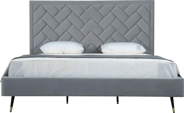 Bevra Gray Velvet Plush King Bed