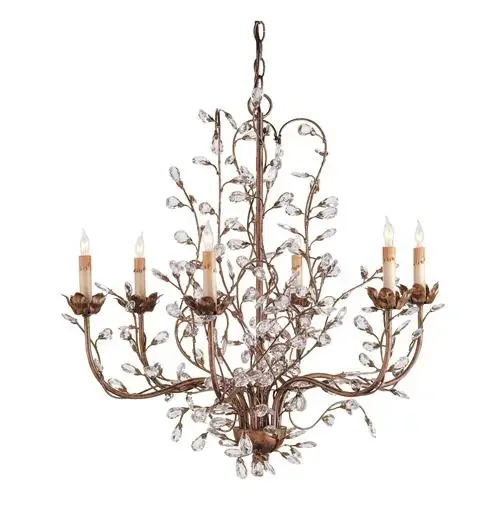 Brietta French Country Gold Iron Crystal Bud Chandelier – Medium