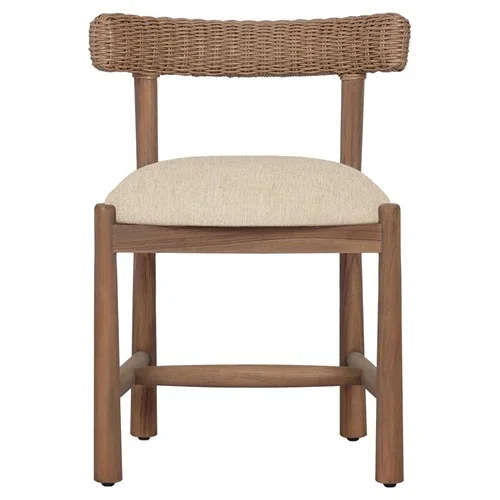 Cassel Coastal Beach Brown Teak Woven Outdoor Dining Chair