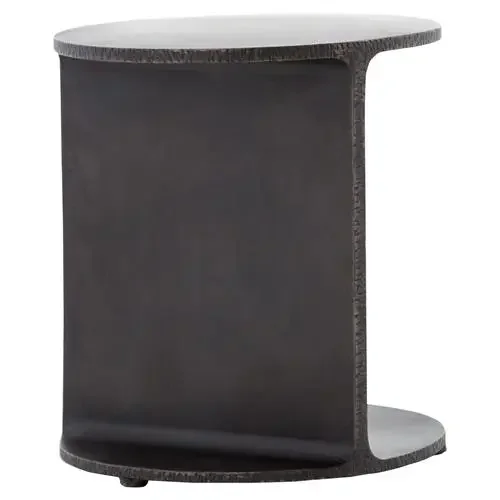 Cecile Industrial Loft Hammered Edge Round Black Iron Side End Table