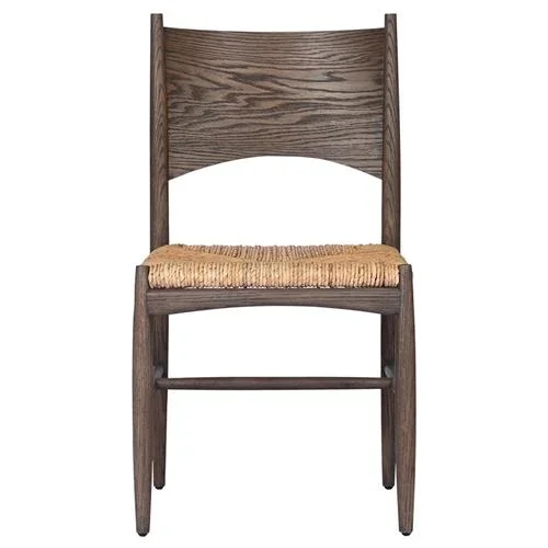 Clara Rustic Lodge Dark Brown Oak Woven Banana Leaf Dining Side Chair