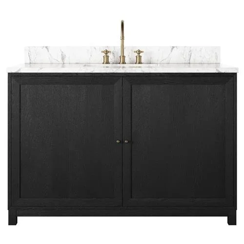 Cynthia Modern Classic Carrara Marble Black Oak Wide Vanity Sink – 48″