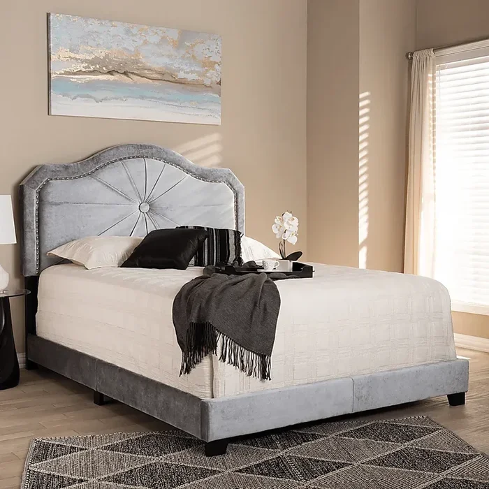 Elkdale Gray Polyester Fabric Queen Bed
