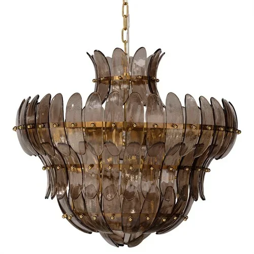 Elowen Updated Traditional Smoked Taupe Glass Curved Chandelier