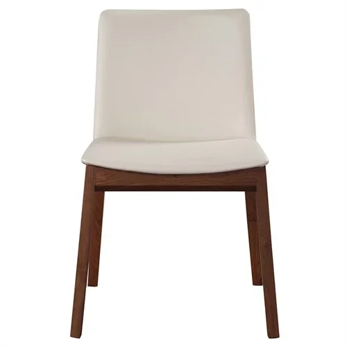 Everlee Modern Classic White Faux Leather Walnut Wood Dining Chair – Set of 2
