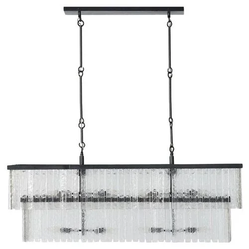 Fiora Industrial Loft Antiqued Iron Textured Glass Linear Chandelier