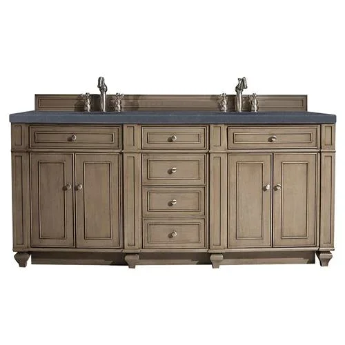 Fynn French Country Charcoal Quartz Whitewashed Wood Double Vanity Sink – 72″