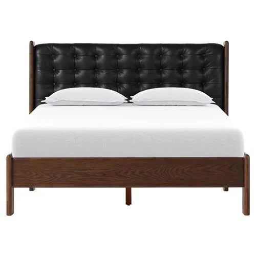 Hadley Rustic Lodge Black Leather Tufted Bed – Queen