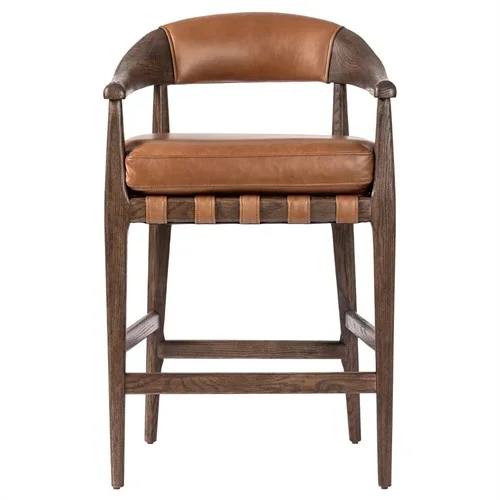 Ilonah Rustic Lodge Brown Leather Oak Wood Counter Stool