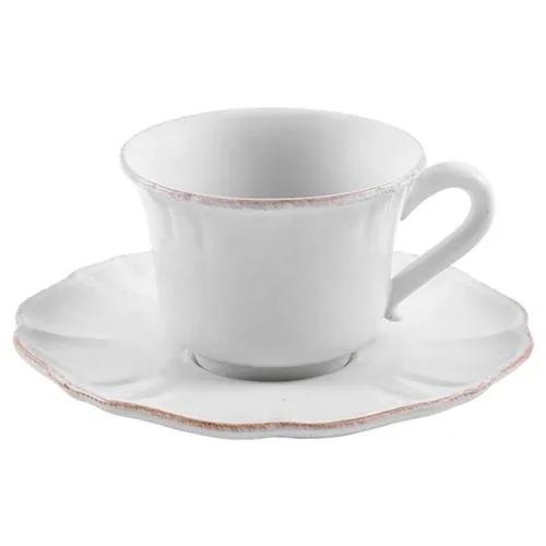 Impressions French Country White Stoneware Teacup and Saucer – Set of 4