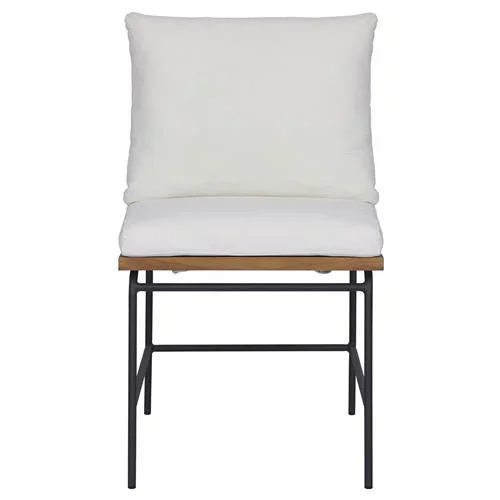 Inno Modern White Upholstered Natural Teak Iron Outdoor Dining Side Chair