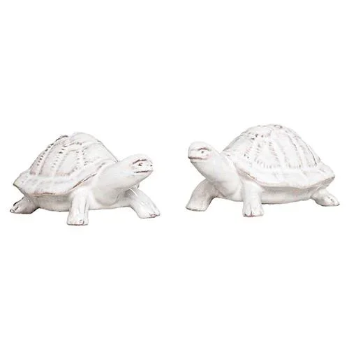 Juliska Clever Creatures French Whitewash Ceramic Turtle Salt & Pepper Set