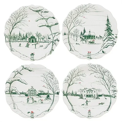 Juliska Country Estate Winter Frolic Evergreen Ceramic Party Plate – Set of 4