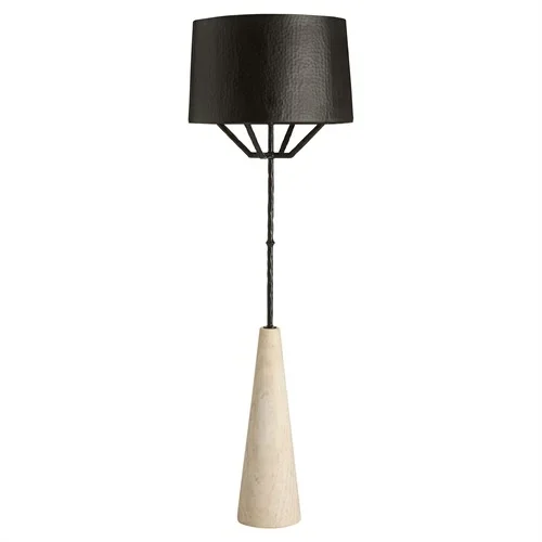 Juneau Updated Traditional Black Iron Shade White Marble Floor Lamp