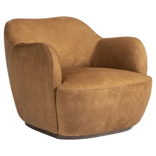 Justine Modern Classic Tan Leather Swivel Barrel Chair