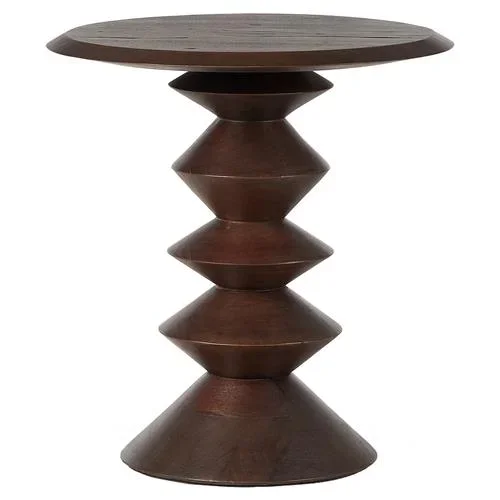Langston Rustic Lodge Dark Brown Reclaimed Wood Round Pedestal End Table