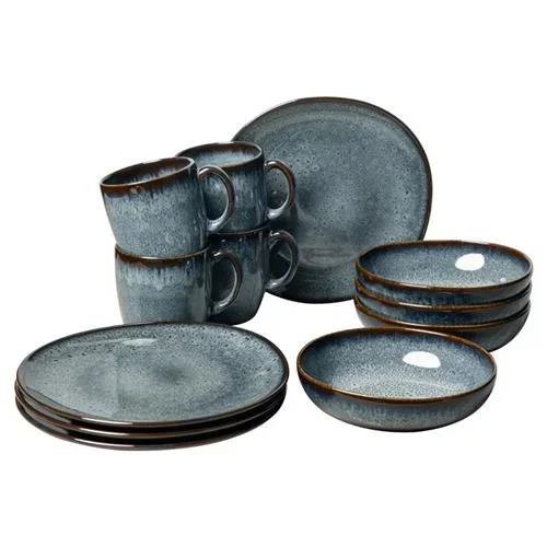 Lave French Country Grey Earthenware 12 Piece Dinnerware Set