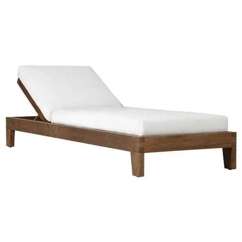 Leighton Modern Classic Cream Upholstered Brown Teak Outdoor Chaise