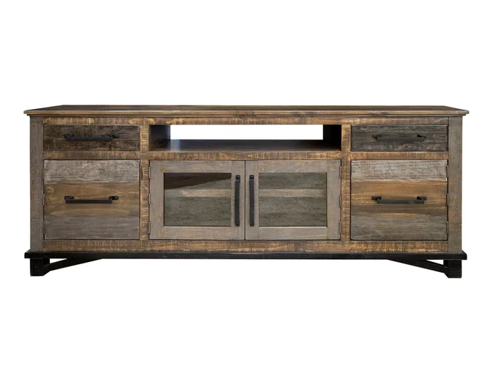 Loft Brown – 76″ TV Stand / Console With 2 Drawers / 4 Doors – Two Tone Gray / Brown