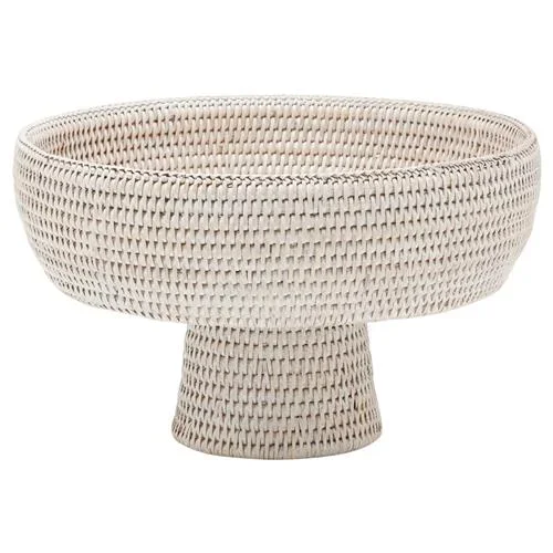 Londyn Coastal Whitewashed Rattan Footed Serving Bowl – Small