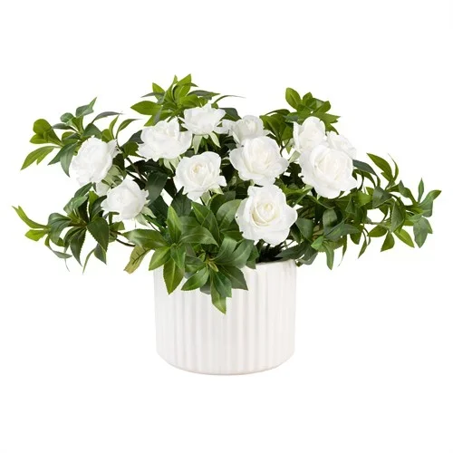 Lucielle Updated Traditional White Rose Bush Faux Floral Arrangement
