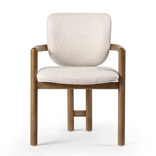 Macayle Modern Classic Beige Performance Upholstered Brown Oak Dining Arm Chair