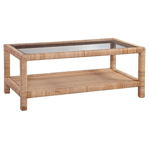 Mako Coastal Beach Brown Woven Rattan Rectangular Coffee Table