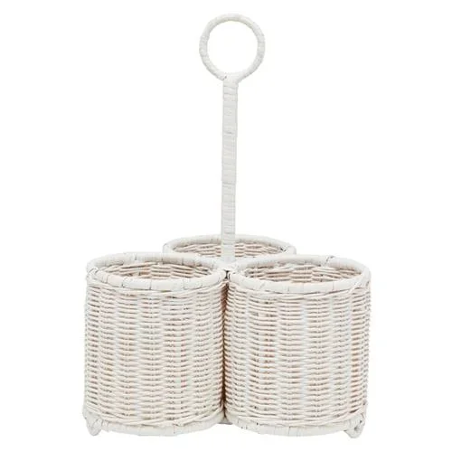 Micaela Coastal Beach White Rattan Wine Caddy